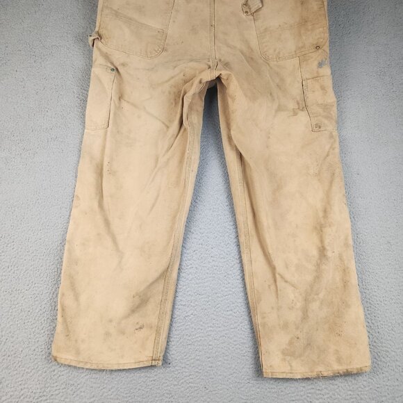 Vtg Carhartt Double Knee Bib Overalls Mens 40 Unlined Canvas 90's Work Distress - Picture 6 of 16